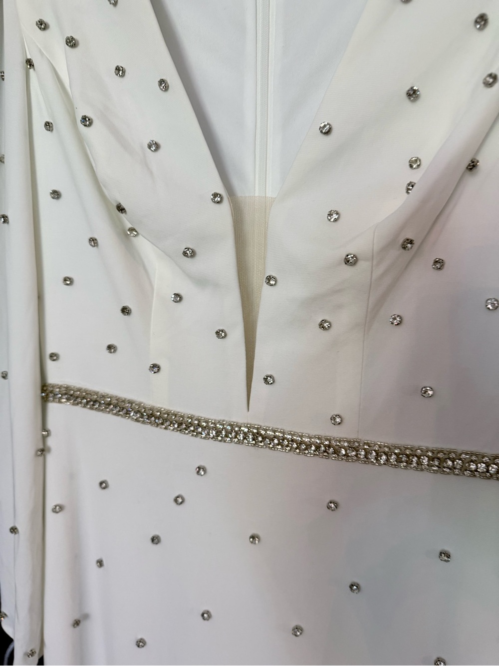 MAC DUGGAL white rhinestone gown 67874 DRESS stretch knit $398 Size 0 D2 - Picture 4 of 6